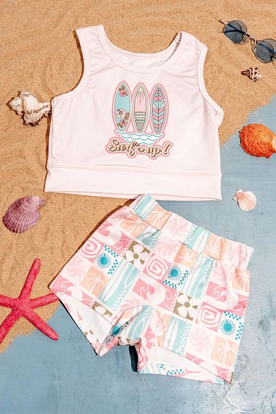 ZUZUNGA Surf Printed Crop Girl's Swimsuit Bikini Set