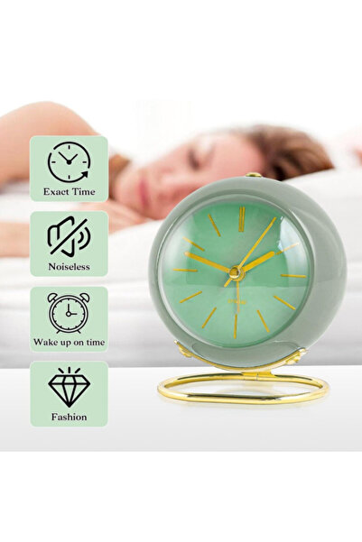 Gold Ceas deșteptător analogic, Metal, 11x9x7 cm, Verde/Auriu