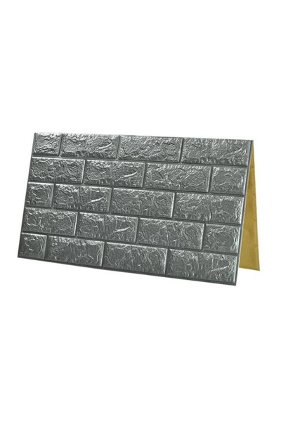 Silver Tapet 3D argintiu, design modern pentru perete din cărămidă, autoadezi...