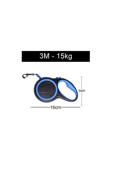 NO BRAND Lesa retractabila extra rezistenta, albastru, pentru caini, extensibila pana la 3 metri, 15 kg