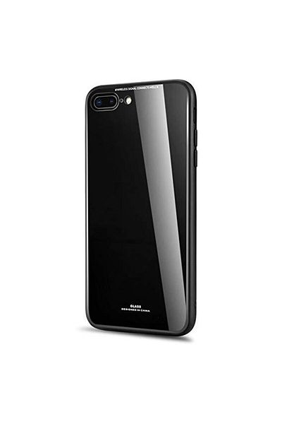 BLACK Protective case for iPhone 7+, Black, Fullbody front-back, Metal bumper with tempered glass back