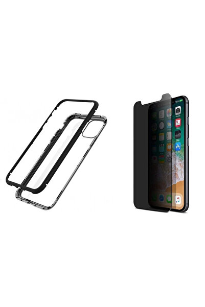 OEM Carcasă magnetică Apple iPhone 11 PRO MAX cu spate din sticlă securizată ...