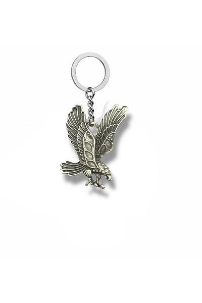 Herşey Nota Metal Unisex Keychain with Flying Eagle Figure – Symbol of Power and Freedom