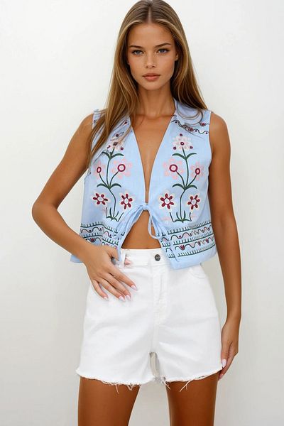 VAGGON Women's White 5 Pocket Tassel Detailed Denim Shorts Vs00254