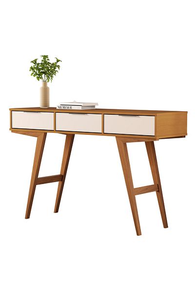 JB Moviecs Home Console Side Table in Natural Wood with Off White