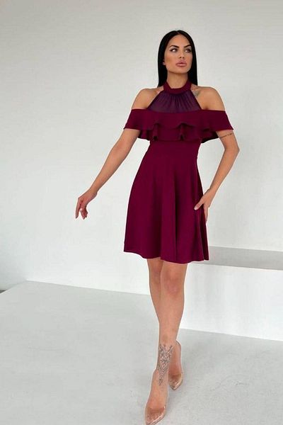 Mossta Halter Neckline Ruffle Detail Mini Dress - Plum