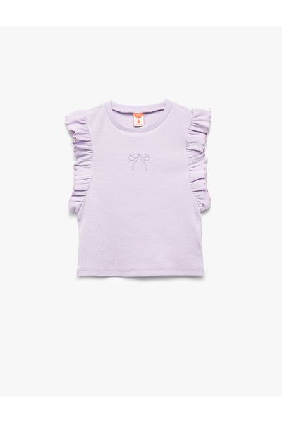 Koton Ruffled Bow Detailed Crew Neck Sleeveless Cotton Ribbed Tank Top