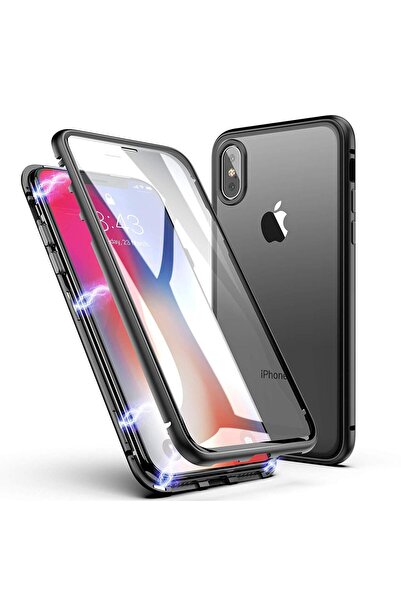 BLACK Μαγνητική θήκη 360° από γυαλί (μπροστινό + πίσω γυαλί) για iPhone XS Ma...