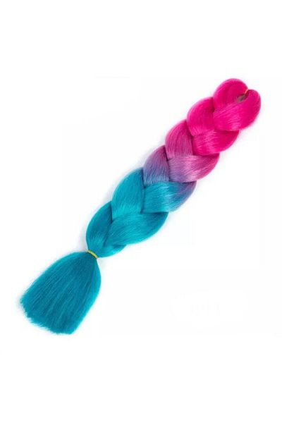 WNY Extensii de păr sintetic colorate, ombre, roz/albastru, 105g, 63cm