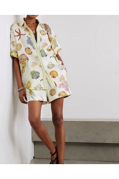 SOFT Seashell Printed Linen Shirt Shorts Set