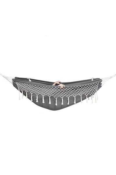 SERSIMO Two-Person Hammock With Fringes And 2 Pillows, 200kg, 200×150 Cm, Dark Grey