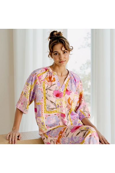 FAV Floral Print Satin Top and Pyjama Set