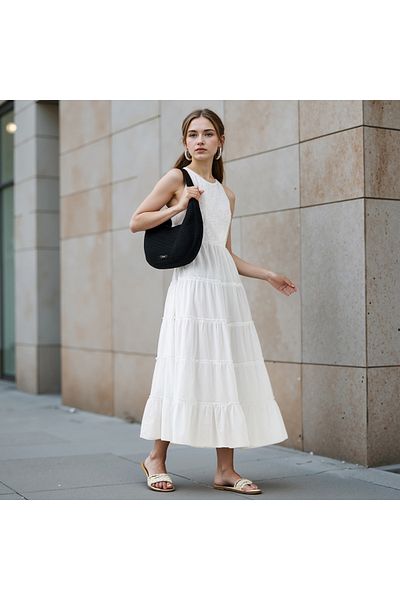 Lee Cooper Lee Cooper Tiered Sleeveless Maxi Dress with Embroidered Detail