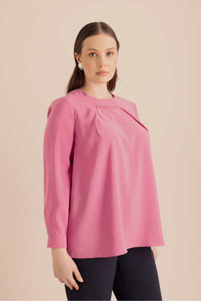 Aker Yakası Pili ve İşleme Detaylı Dokuma Bluz