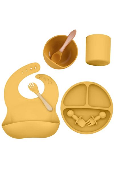 REVOSE Set Complet Diversificare din Silicon REVOSE™, Farfurie cu Tacamuri, Bavetica, Pahar, Bol, Mango