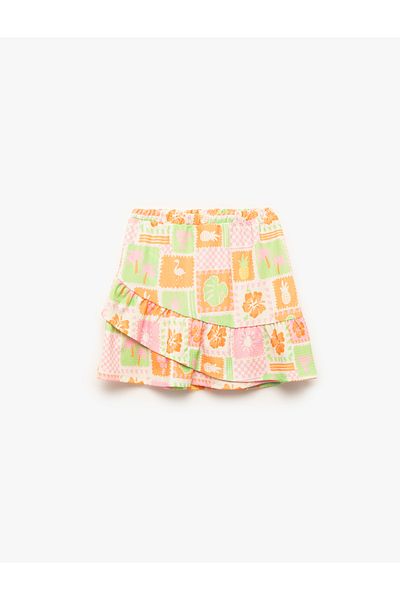 Koton Elastic Waist Layered Ruffle Patterned Skirt