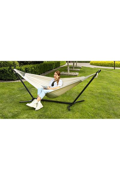 SONGMICS Hammock With Metal Frame, Adjustable To 5 Heights, Maximum 240 Kg, 300x90x95cm, Beige