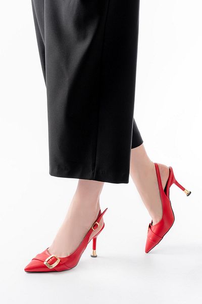 infon shoes creation İnf-1151 Red Daily Open Back Heeled Shoes