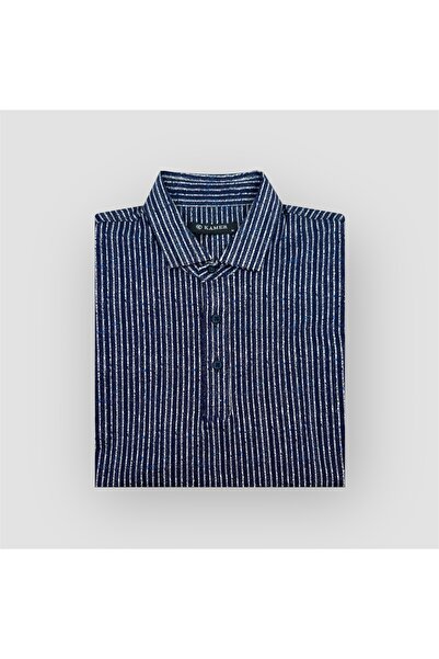 KAMER Modern Fit Cotton Lecra Mixed Shirt Collar Short Sleeve Patterned Tee 5000Kl