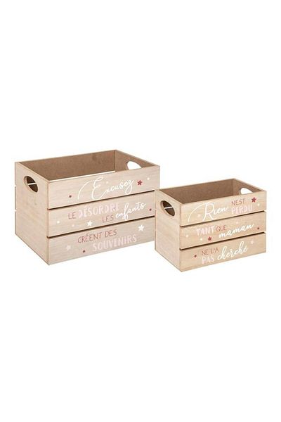 Generic atmosphera 2-Piece Aesthetic and Sturdy Design Fibreboard Wooden Crate for Kids Beige and Pink