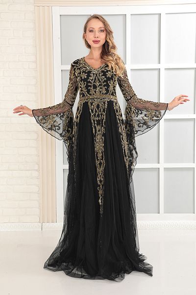GATSBYLADY LONDON Aaya Flare Sleeve Maxi In Black Gold