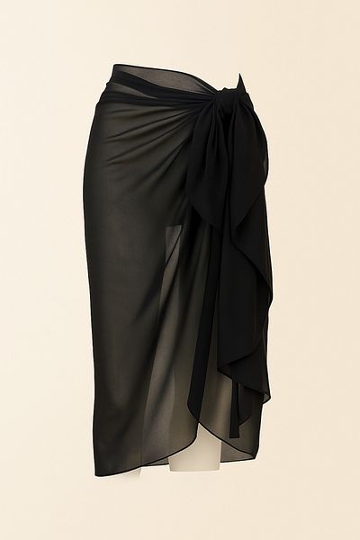 VOOP Black Long Summer Chiffon Beach Pareo 80X150 cm Breathable Thin Fabric