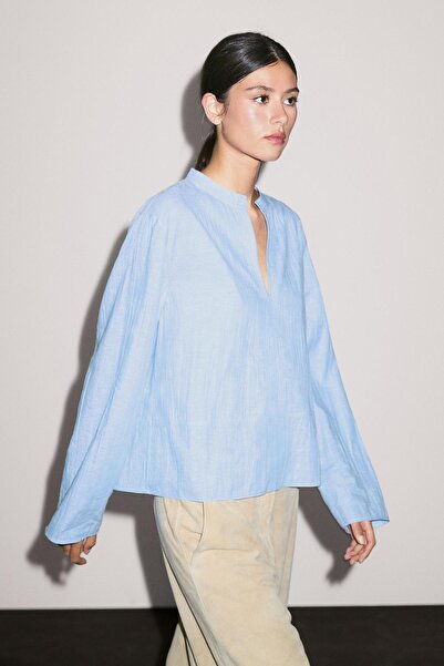 Massimo Dutti Dikiş detaylı keten karışımlı bluz