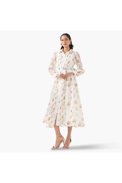 2Xtremz 2Xtremz Floral Print Midi Dress with Lace Detail