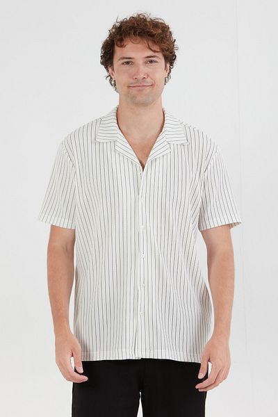 Fulla Moda Striped Jacquard Short Sleeve Shirt