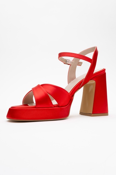 LuviShoes Lello Red Satin Women's Platform Heeled Shoes