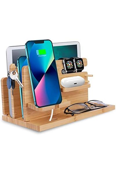 Generic iCozzier Bamboo Multiple Device Docking Station Phone Key Holder Laptop Tablet Wallet Watch Stand De
