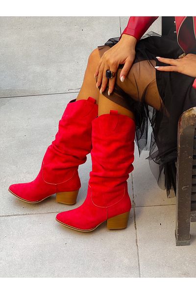 BERFONA Terry Red Cowboy Suet 6 cm Heel Dallas Boots