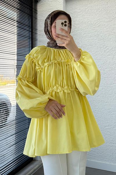 MELEK ARAZ Reglan Floral Detailed Poplin Tunic – Yellow