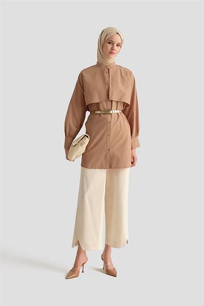 Armine Cape Detailed Poplin Shirt 25Yh3442 Camel