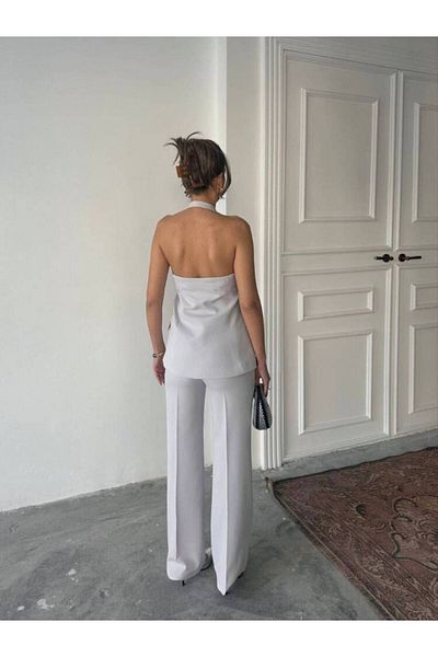 MAXMOOR Pabel Back Decollete Atlas Gold Buttoned Fabric Gray Suit