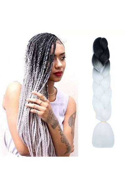 WNY Synthetic Hair Extension for Braiding, B33, Black, White, 60cm, 100g