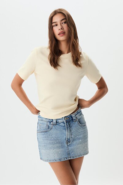 Stradivarius D62 Parlak Denim Şort Etek