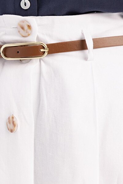 ALLDAY White-Pleated Belted Flared Skirt