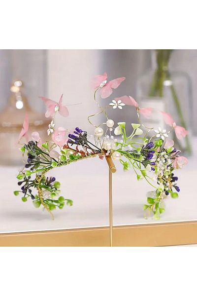 Yıldız Accessory Country Wedding Colorful Butterfly Bridal Crown Engagement Wedding Party Organization Flying Colorful Butterfly Crown