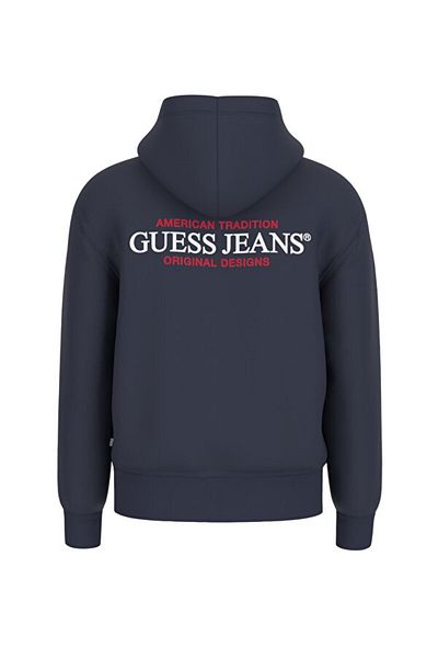 Guess Men's Beige Cotton Hooded Navy Blue Tracksuit Top