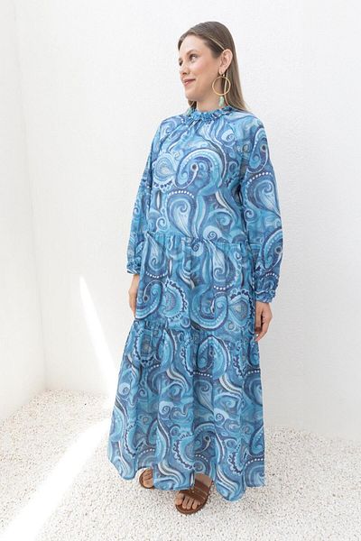 ALLDAY Rochie cu volane cu fustă cu model albastru-indigo