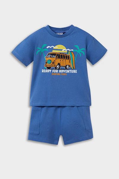 DeFacto Palm Printed Blue Baby Boy Top-Underwear Set E6838A5/Be422