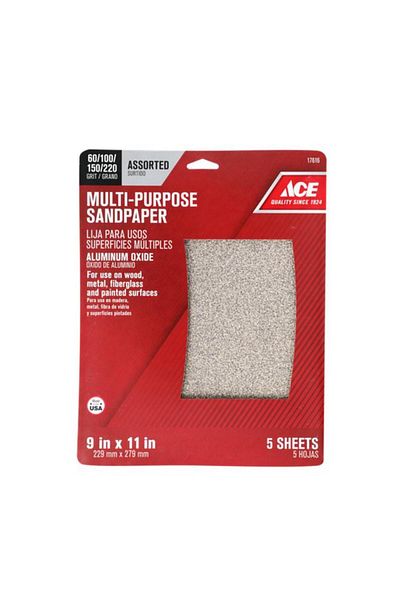 Generic ACE 5-Piece Multi-purpose Flexible Assorted Grit Aluminium Oxide Sandpaper Beige 9 x 11inch 17616