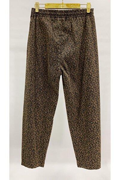 LADYDUİN Bel Lastikli Leopar Baskılı Pile Detaylı Kadın Şalvar Pantolon