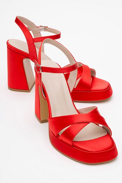 LuviShoes Lello Red Satin Women's Platform Heeled Shoes