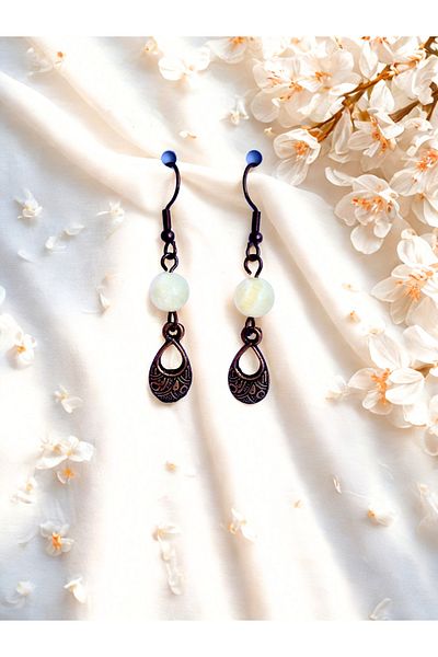 ayrestyle Kasit Natural Stone Antique Dark Copper Color Dangle Women's Earrings – Authentic Zamak Apparatus with 8mm Stones