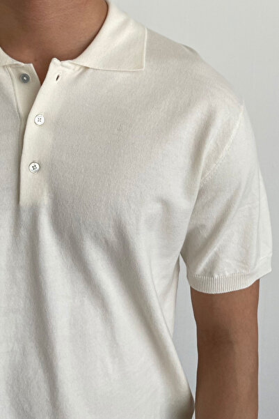 Tarz Cool Ανδρικό πλεκτό μπλουζάκι με λευκό κουμπί κανονική εφαρμογή