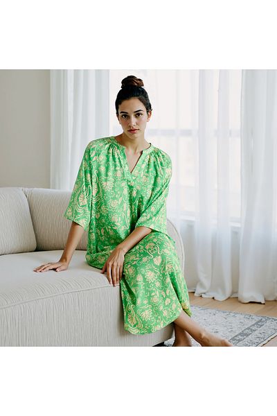 FAV Printed Night Dress with Collar and 3/4 Sleeves