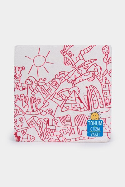 Tohum Otizm Vakfı Mustafa Birdal Tasarım Boyanabilir Kırmızı Taş Bardak Altlığı