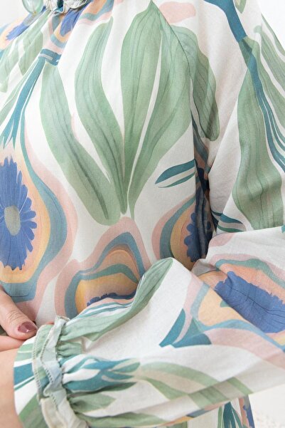 ALLDAY Green-Pink-Patterned Skirt Ruffle Dress